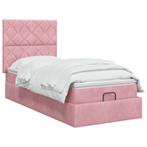 Łóżko z pojemnikiem i materacem LED różowy 90 x 200 cm Welur
