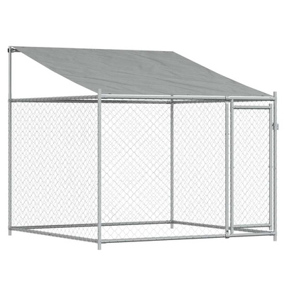 Klatka dla psa, z dachem i drzwiami, szara, 6x2x2 m, stal
