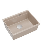 Zlewozmywak granitowy LOGAN 100 – jednokomorowy, podwieszany, pearl beige/elementy stalowe, Quadron
