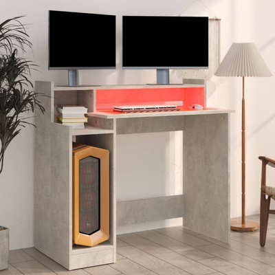 vidaXL Biurko z podświetleniem LED, betonowa szarość, 97x45x90 cm
