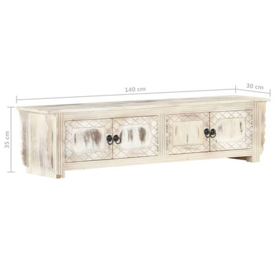 vidaXL Szafka pod TV, biała, 140x30x35 cm, lite drewno mango