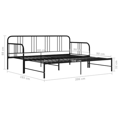 z wysuwaną ramą łóżka, czarna, metalowa, 90x200 cm Sofa