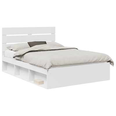 Ramka łóżka Z zagłówkiem Biały 140 x 190 cm Lite drewno sosnowe