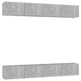 vidaXL Szafki telewizyjne, 4 szt., szarość betonu, 100x30x30 cm, płyta
