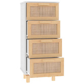 Szafka, biała, 40x30x90 cm, lita sosna i naturalny rattan
