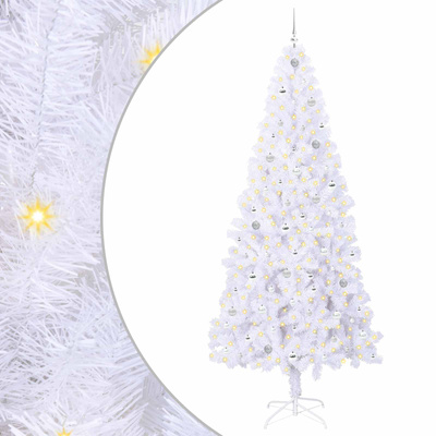 Sztuczna choinka z 300 diodami LED Biały 240 cm PVC i stal