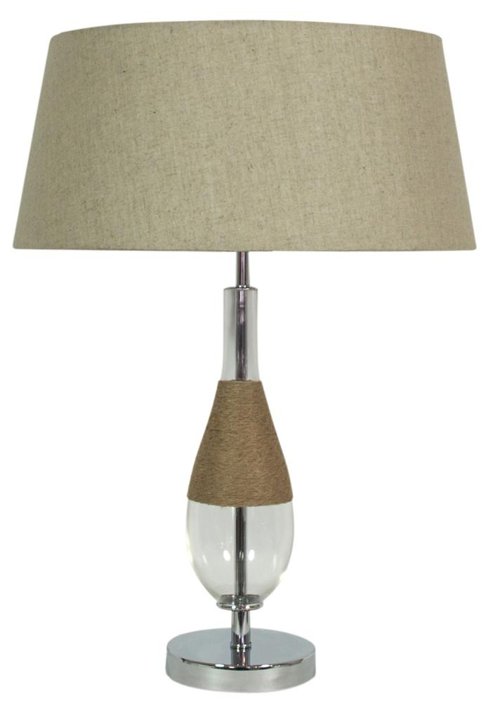 Lampka nocna Eco szklana z lnianym abażurem klasyczna stołowa
