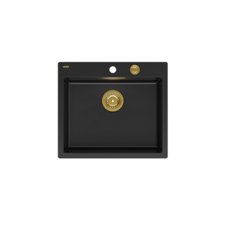 MORGAN 110 GraniteQ zlewozmywak pure carbon z syfonem Push To Open kol. złoty 1-komorowy b/o + zaczepy 4 szt