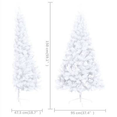 Choinka z lampkami i bombkami, połówka, biała, 150 cm vidaXL