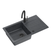 GO- MAX CZARNY zlewozmywak granitowy 1-k z/o (77x44x17,5) + bateria very black + syfon manualny z zaślepką very black