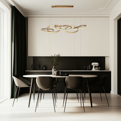 Lampa wisząca ANNELI elegancka  – złota nieregularna forma 80 cm – designerska lampa salonu i jadalni LED 3000K