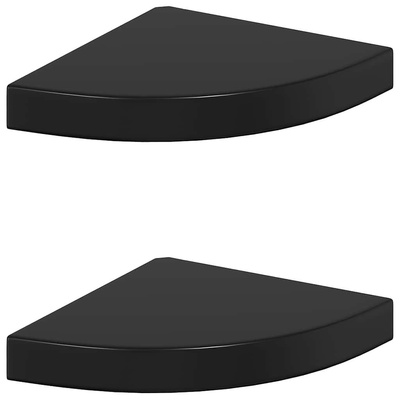 vidaXL Narożne półki ścienne, 2 szt., połysk, czarne, 25x25x3,8cm, MDF