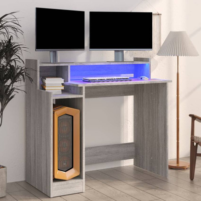 vidaXL Biurko z podświetleniem LED, szary dąb sonoma, 97x45x90 cm