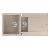Zlewozmywak granitowy EVAN 156  – półtorakomorowy, wpuszczany, pearl beige/elementy stalowe, Quadron