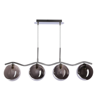 LUMOS lampa wisząca 4x20W G9 chrom klosze szklane grafitowe nowoczesna elegancka oprawa oświetleniowa salon jadalnia sypialnia glamour