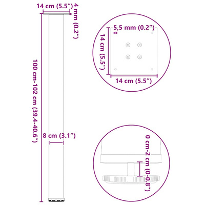 Nogi do stołu barowego 4 szt. Białe 100-102 cm Stal