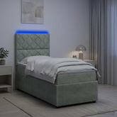 Łóżko z box spring LED z materacem jasnoszary 100 x 200 cm