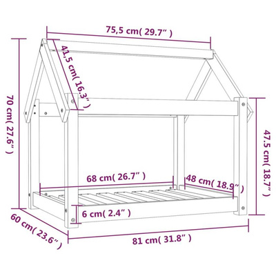 vidaXL Legowisko dla psa, szare,81x60x70 cm, lite drewno sosnowe