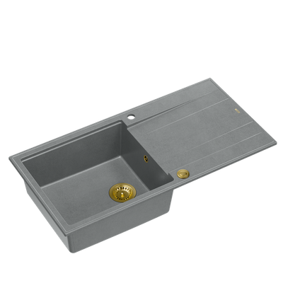 EVAN 146 XL GraniteQ zlewozmywak z syfonem Push 2 Open 1-komorowy z/o (1000x500x210; kom. 420x480) silver stone / elementy złote