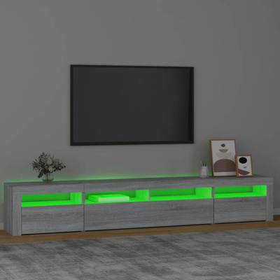 vidaXL Szafka pod TV z oświetleniem LED, szary dąb sonoma,240x35x40 cm