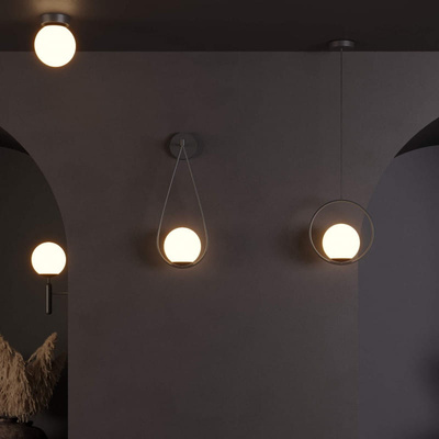 Lampa Wisząca Czarna Kula Mleczna Abruzzo Rossi E27