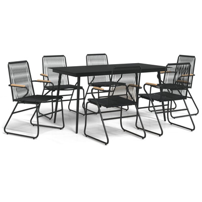 7-częściowy zestaw mebli ogrodowych, czarny, rattan PVC