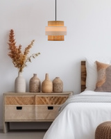 Lampa wisząca z abażurem Rattan biało-kremowa nowoczesna do salonu