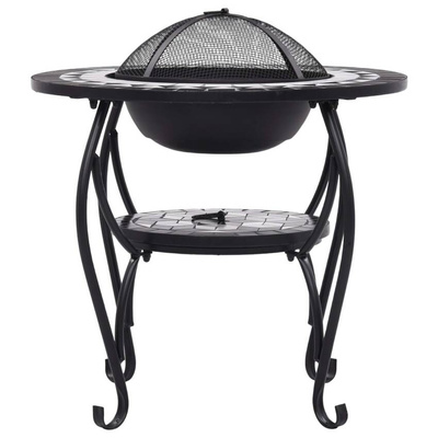 vidaXL Mozaikowe palenisko ze stolikiem, czarno-białe, 68 cm, ceramika