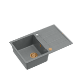 MORGAN 111 GraniteQ zlewozmywak silver stone z syfonem Push To Open 1-komorowy z/o / elementy miedziane