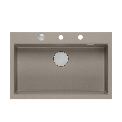 Zlewozmywak granitowy MARC 1-komorowy 76x50 cm szarobeżowy/soft taupe + elementy stal szlachetna