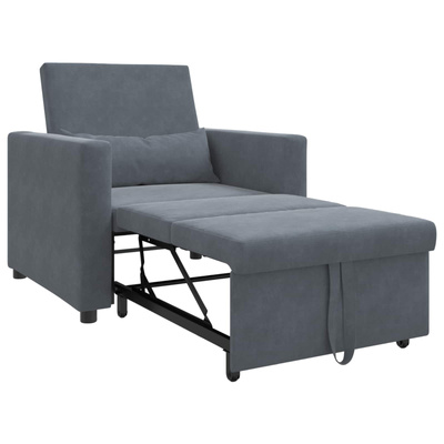 Rozkładana sofa jednoosobowa z kółkami ciemno szary Aksamit