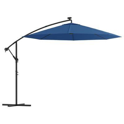 vidaXL Parasol wiszący z LED i stalowym słupkiem, 300 cm, lazurowy
