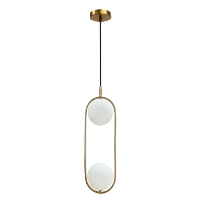 Lampa wisząca CORDEL elegancka - złoty szczotkowany z mlecznymi kloszami kulkami - nowoczesne oświetlenie salonu 2x G9 LED