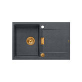 Zlewozmywak granitowy OWEN 111 – jednokomorowy, wpuszczany, black diamond/elementy miedziane, Quadron