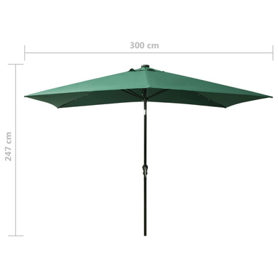 Parasol ogrodowy z LED i stalowym słupkiem, zielony, 2x3 m