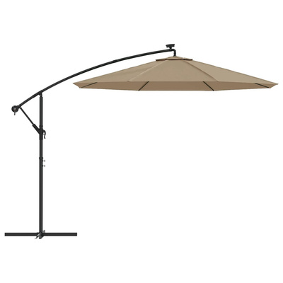 vidaXL Parasol wiszący z LED i stalowym słupkiem, 300 cm, taupe