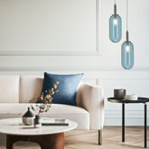 Lampa wisząca FIUGGI niebieska - ze szklanym z długim kloszem – nowoczesna lampa LED nad stół i do salonu