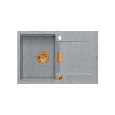 Zlewozmywak granitowy OWEN 111 – jednokomorowy, wpuszczany, silver stone/elementy miedziane, Quadron