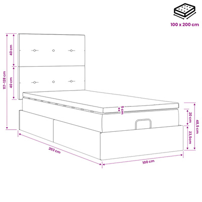 Łóżko z pojemnikiem i materacem LED ciemnoszary 100 x 200 cm