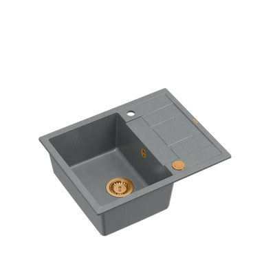 MORGAN 116 GraniteQ zlewozmywak silver stone z syfonem Push To Open kol. miedziany 1-komorowy z/o + zaczepy 4 szt