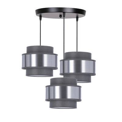 Hare lampa wisząca chromowy talerz 3x60w e27 abażur szary+srebrny