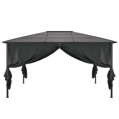 Altana ogrodowa z zasłonami, aluminiowa, 4 x 3 x 2,6 m, czarna
