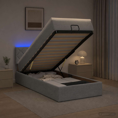 Łóżko z pojemnikiem i materacem LED jasnoszary 100 x 200 cm