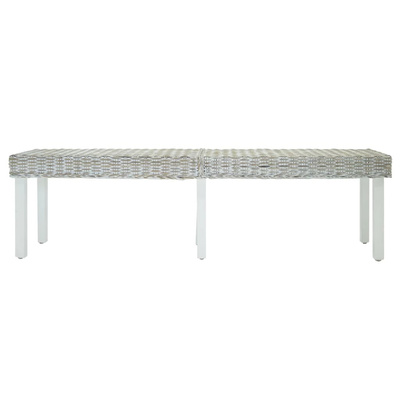 Ławka biała, 160x35x45 cm, naturalny rattan kubu i drewno mahoniowe