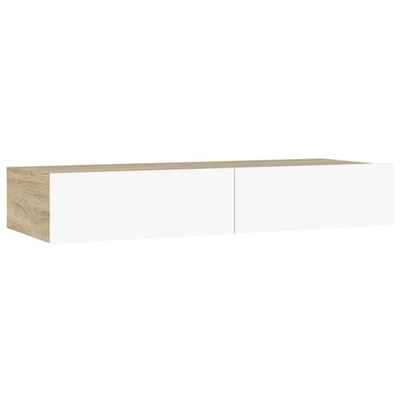 vidaXL Szafka pod TV z LED, biel i dąb sonoma, 90x35x15,5 cm