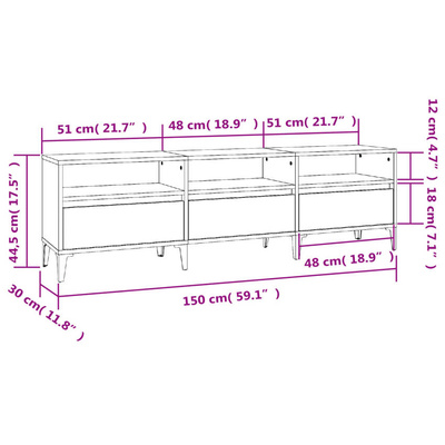 vidaXL Szafka pod TV, przydymiony dąb, 150x30x44,5 cm wariant 4