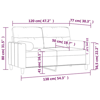 2-osobowa sofa z poduszkami, czarna, 120 cm, tkanina
