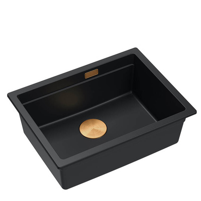 LOGAN 100 GraniteQ zlewozmywak pure carbon 59,5x45,1x21,5 cm 1-komorowy wpuszczany z syfonem manualnym miedziany