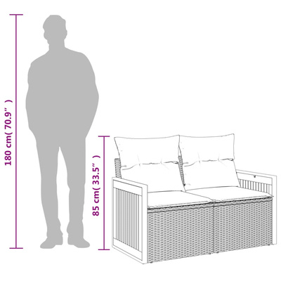 Sofa ogrodowa z poduszkami, 2-osobowa, czarna, polirattan