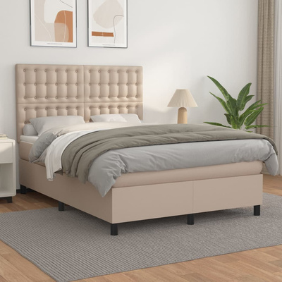 vidaXL Łóżko kontynentalne z materacem, cappuccino, ekoskóra 140x190cm